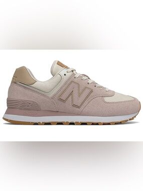 New Balance 574 Women's Lace-Up Sneakers in Cream & Blush Pink